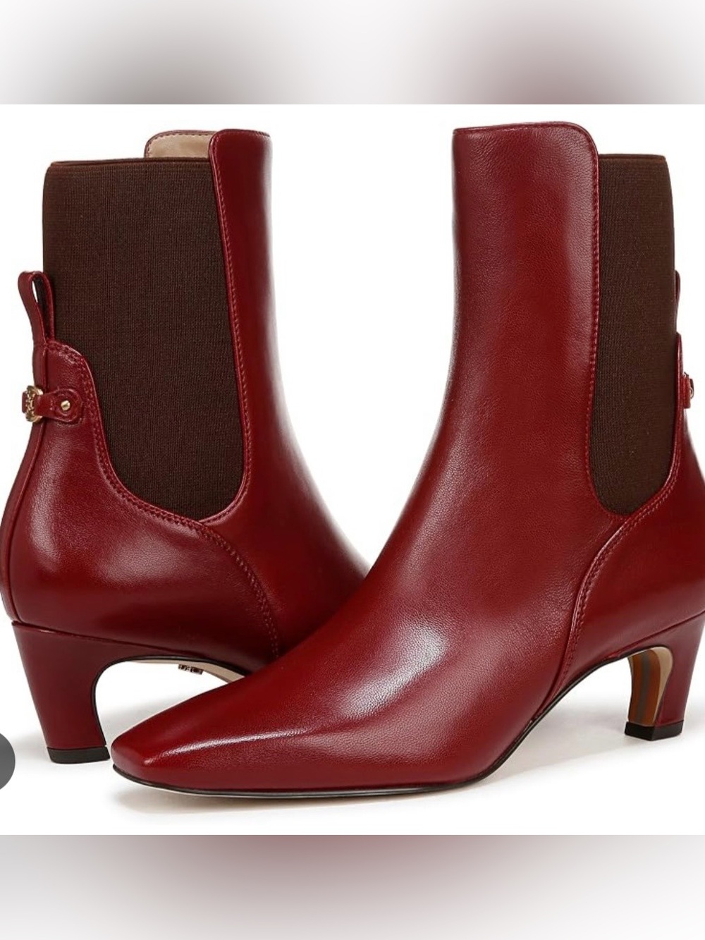 Sam Edelman Burgundy Leather Kitten Heel Ankle Boots